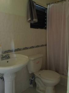 a bathroom with a toilet and a sink at 3 bedroom 3 bath. Air Conditioner in Room 1 y 3. in Santa Cruz de Barahona