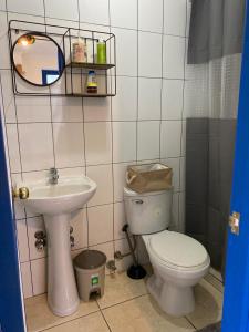uma casa de banho com um WC e um lavatório em Lodging Incógnita, Punta Arenas em Punta Arenas