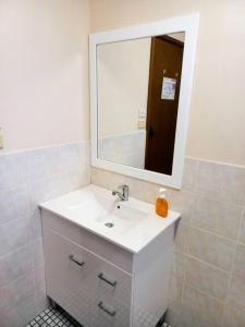 a bathroom with a white sink and a mirror at 2 Bedroom Self Contained Unit in Gloucester
