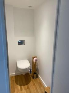 baño con aseo blanco en una habitación en Appartement moderne, en Saint-Vallier