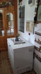 uma cozinha com uma máquina de lavar louça e uma bancada em Casa Rustik Bucovina em Fundu Moldovei