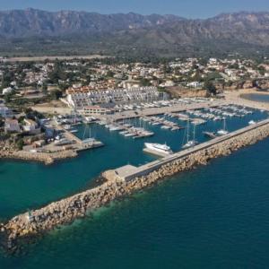 an aerial view of a marina with boats in the water at CHALET CALAFAT in Calafat