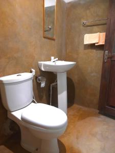 a bathroom with a white toilet and a sink at Silver Hill Ecovillage in Kurunegala +130 photos