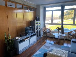 sala de estar con TV y sofá en Apartamento El Espigón (Cimadevilla) en Gijón