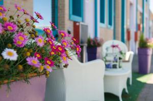 a bunch of flowers in a pot on a wall at Hotel Luna Blu in Casumaro