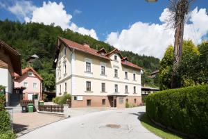 a large white house with a hill in the background at Villa Ganzstein in Mürzzuschlag