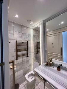 a bathroom with a toilet and a sink and a shower at AB Residences -Cihangir Luxury Sapphire Apartment in Istanbul