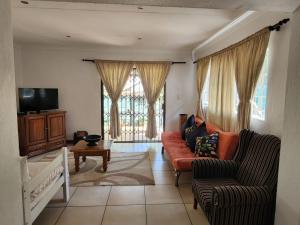 a living room with a couch and a tv at Six Valk Avenue Guest House in Johannesburg