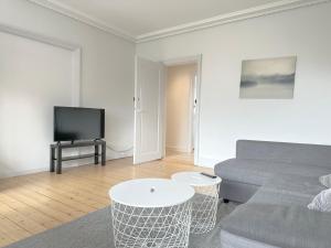 un soggiorno con un divano e una TV di Beautiful Apartment In The Heart Of Aalborg ad Aalborg