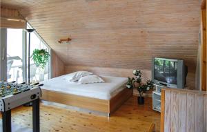 FjellerupにあるStunning Home In Glesborg With 4 Bedrooms, Sauna And Wifiのベッドルーム1室(ベッド1台、テレビ付)
