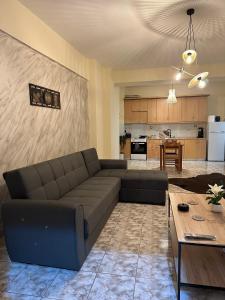 sala de estar con sofá y cocina en Άνετο διαμέρισμα - Κέντρο Ξάνθης, en Xanthi
