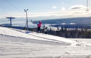 una persona está esquiando por una pista cubierta de nieve en Lovely Home In Ramvik With Kitchen, en Ramvik