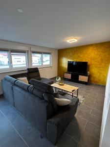 sala de estar con sofá y TV en Ferienwohnung Bad Säckingen, en Bad Säckingen