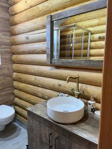 een badkamer met een wastafel en een spiegel bij Hotel ANNA PALACE in Khulo