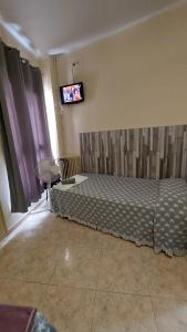 a bedroom with a bed and a tv on the wall at Pension Suiza in Reus