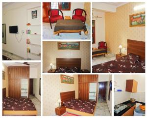 un collage de quatre photos d'une chambre dans l'établissement The Nest, à Jaipur