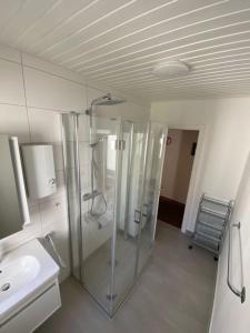 a bathroom with a shower and a sink at Haus für Monteure in Baden-Baden in Baden-Baden