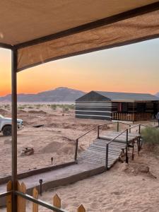 a view of a building in the desert at Zawaideh desert Camp in Wadi Rum