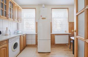 La cuisine est équipée d'un réfrigérateur et d'un évier. dans l'établissement Old Town apartment, à Kaunas 11 autres photos