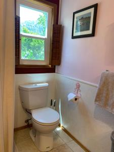 a bathroom with a toilet and a window at The Cottage at Mount Woodson in Ramona