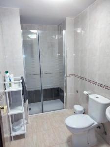 een badkamer met een toilet en een glazen douche bij Agaete Fray in Agaete
