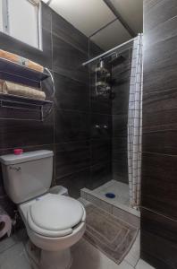 メキシコシティにあるDepartamento ubicado en el centro histórico CDMXのトイレとシャワー付きのバスルーム +8枚の写真