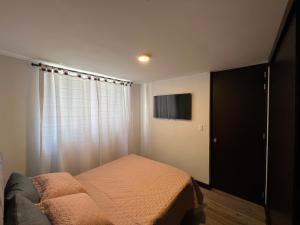 una camera con letto, TV e finestra di Apartamento Centro de Manizales a Manizales