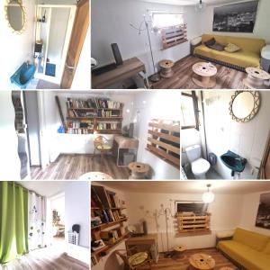 a collage of four pictures of a living room at Les CosyHouilles in Houilles
