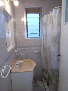 ein Bad mit einem Waschbecken und einer Dusche in der Unterkunft 8C Departamento con Vista al Mar in Mar del Plata