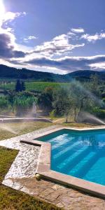 een zwembad met blauw water in een veld bij Le Civette Country Resort in Bagno a Ripoli
