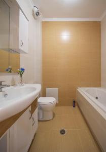 a bathroom with a toilet and a sink and a tub at Angels Maisonette in Lefkada Town +17 photos