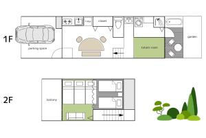 高山市にある静寂 月あかり - 石垣とテラス付露天風呂の和モダン一棟貸宿の間取り