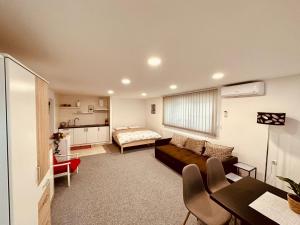 a living room with a couch and a bed at Studio Apartman Iovia place in Ludbreg