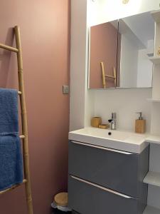a bathroom with a sink and a mirror at Grande chambre privée 18 m2 dans maison proche Gare et Nancy Thermal in Tomblaine