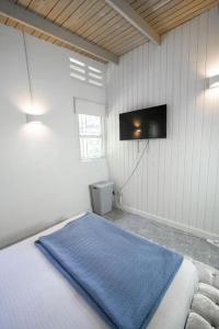 a bedroom with a bed with a tv on the wall at Holiday home in DʼArbeau