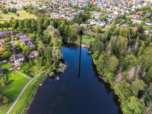 an aerial view of a river in a town at Familiensuite BoHo am See - Netflix - Grill - Parken in Möhnesee