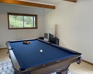 a pool table in a living room with at Elevated 3BR, ocean views, pool table, Pirates Bay in Eaglehawk Neck