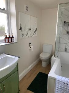 a bathroom with a white sink and a toilet at Hidden gem in heart of Breckland in Watton