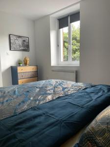 1 dormitorio con 1 cama grande y ventana en Casa Luna, Votre Maison Familiale avec son jardin privé en Plein Cœur de Ville en Bourges