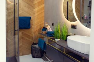 een badkamer met een wastafel en een spiegel bij Apartament de Don Pedro in Bielsko-Biala