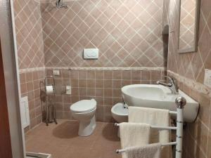 La salle de bains est pourvue d'un lavabo et de toilettes. dans l'établissement Holiday Villa, à Osilo