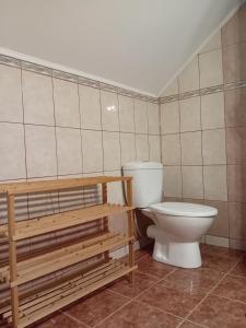 baño con aseo blanco en una habitación en PENSIUNEA BIO, en Coltău