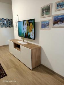 een flatscreen-tv aan een muur in een kamer bij Casa vacanze Piccolo in Tarvisio