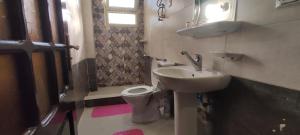 La petite salle de bains est pourvue d'un lavabo et de toilettes. dans l'établissement Mamado PYRAMIDS VIEW, au Caire