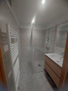 a bathroom with a shower and a sink at La Parent'aise un brin d'Auvergne 