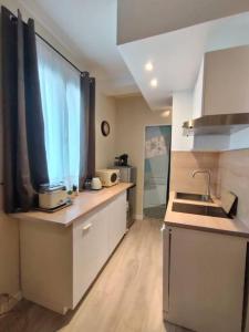 eine Küche mit einer Spüle und einer Arbeitsplatte in der Unterkunft «l’Orient Express» joli 2 pièces fonctionnel in Nizza