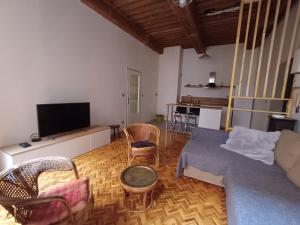 a living room with a couch and a tv and chairs at Old town - Vieux Lyon -50 m2 flat in Lyon