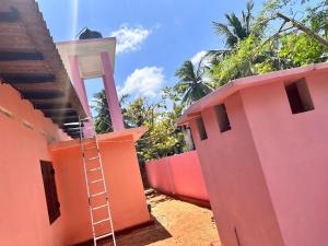 a ladder is on the side of a pink house at Jaffna Town in Jaffna