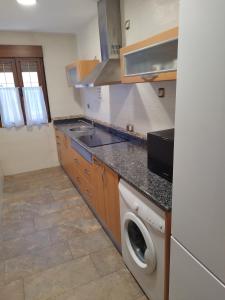 a kitchen with a sink and a washing machine at Vivienda Turistica El Caneco in Tordesillas