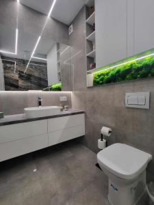 y baño con aseo blanco y lavamanos. en Sika Majestic Apartment en Arad